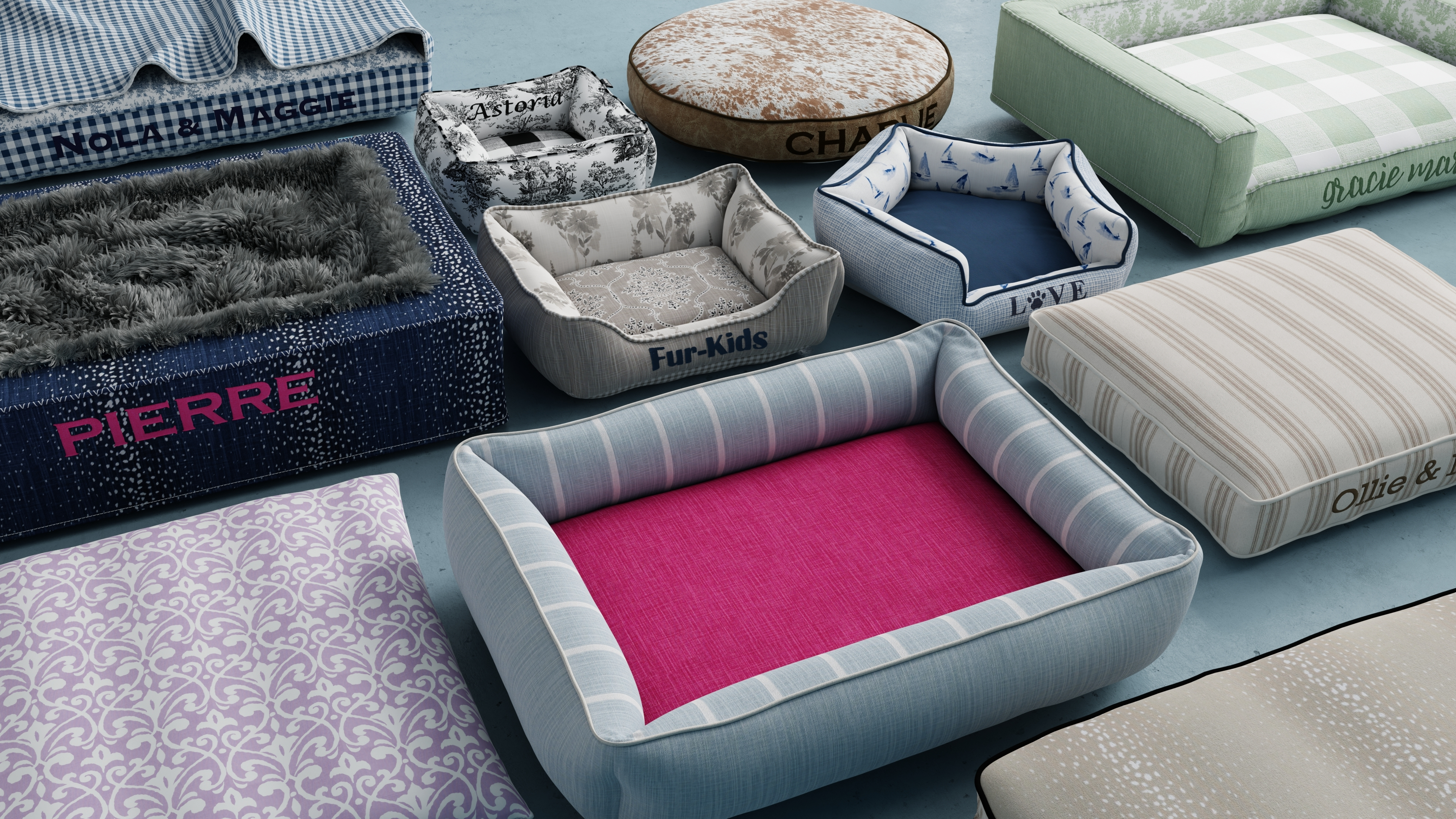 Custom dog beds in multiple fabrics