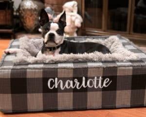grey black personalized dog bed buffalo plaid