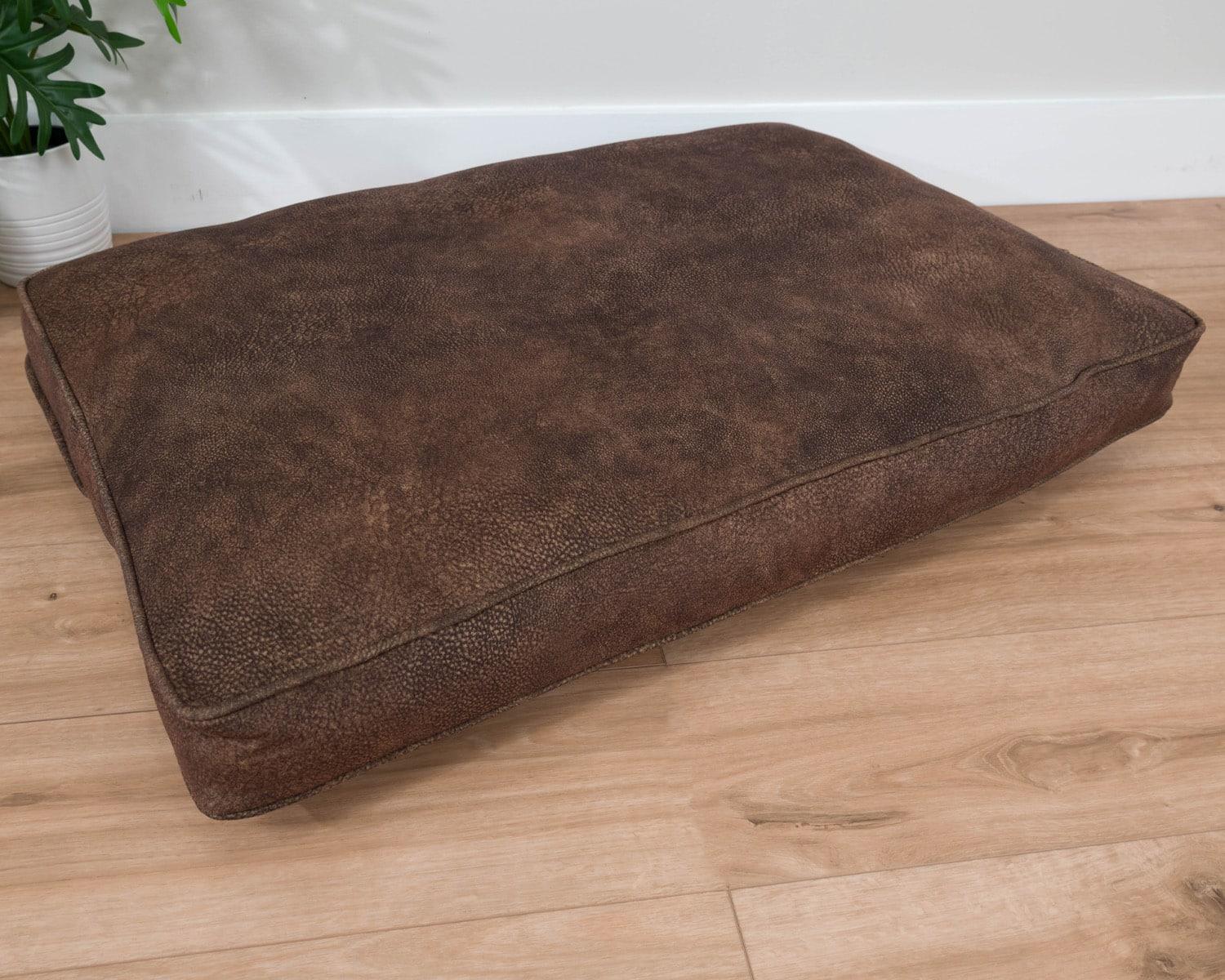Brown Faux Leather Rectangle Pet Bed
