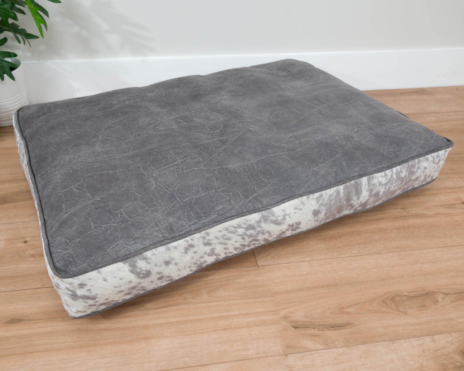Gray Faux Leather Rectangle Pet Bed