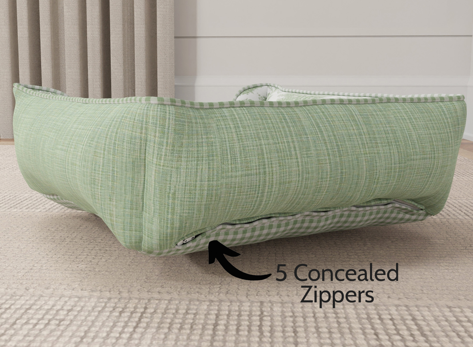 Bolster cover concealed zipper detail