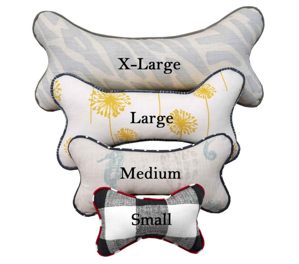 small to x-large dog bone pillows