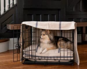 farmhouse dog crate cover grain sack