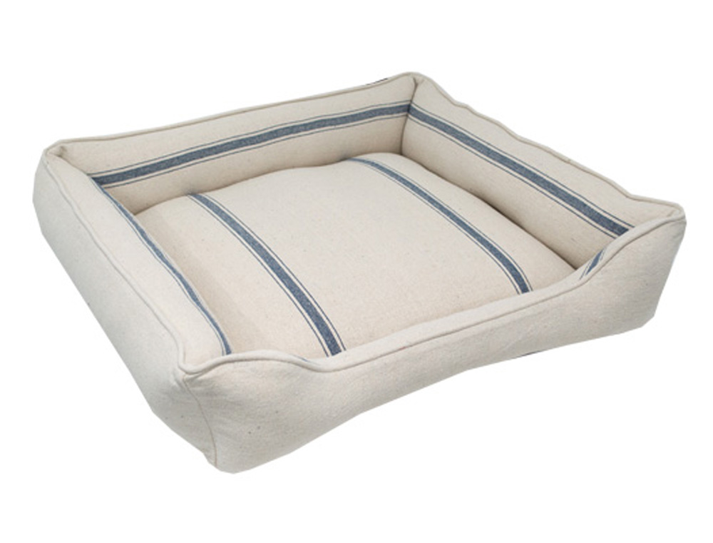 28 x 28 Feedsack Cuddle Bed with Blue Stripe