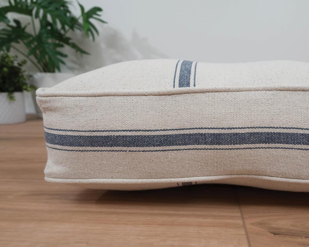 grain sack blue stripe farmhouse bed