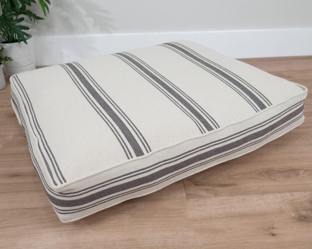 Farmhouse Dog Bed with Grey Stripe