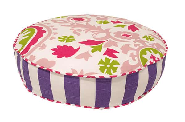 x small round pink green purple pet bed flipped