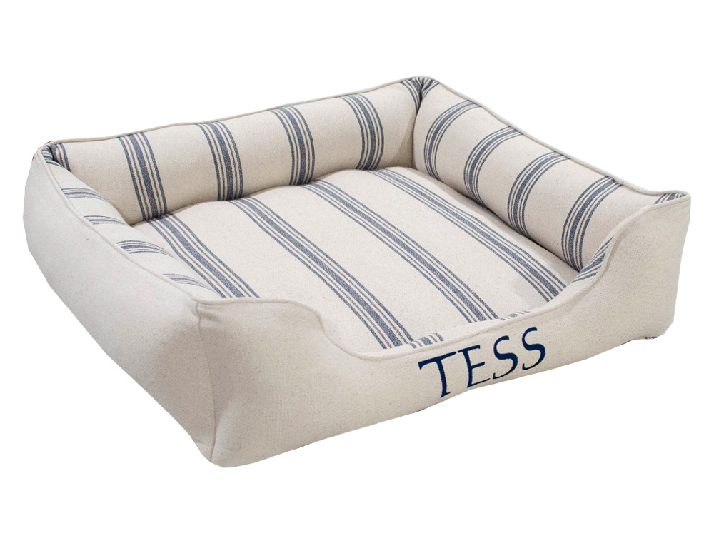 32 x 32 Feedsack Cuddle Bed with Blue/Gray Stripe