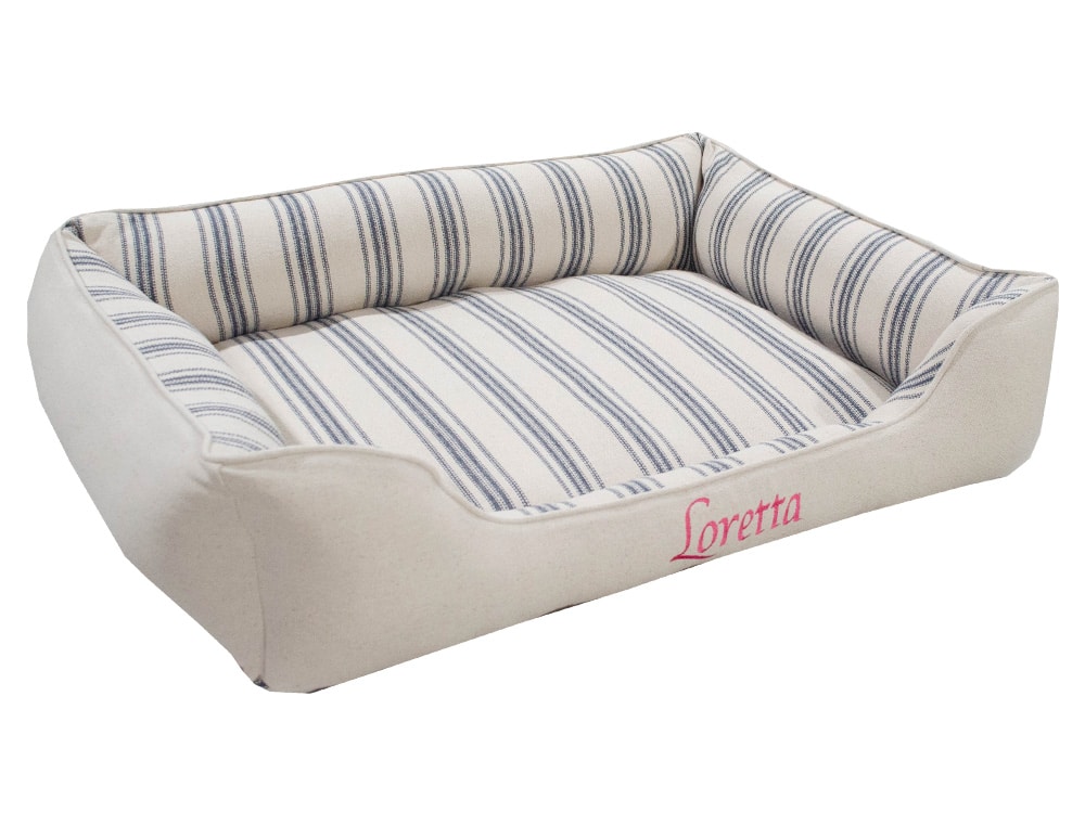 36 x 28 Feedsack Cuddle Bed with Blue Multi Stripe