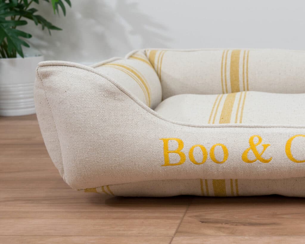 yellow stripe farmhouse dog bed