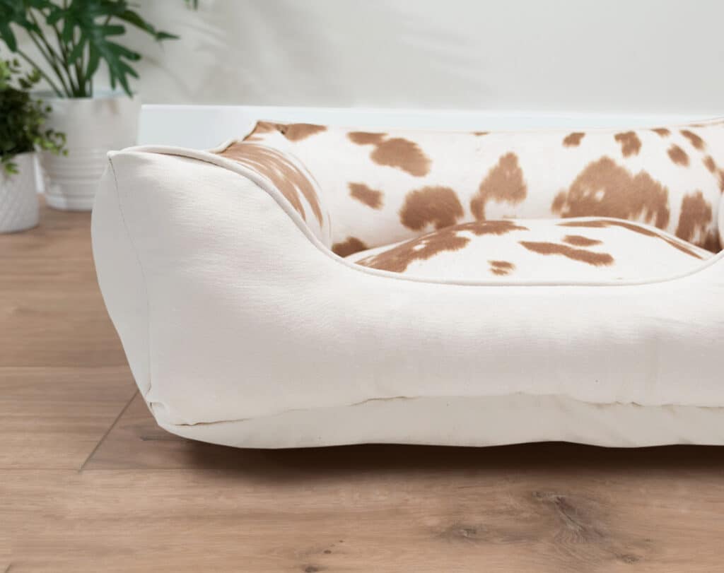 western palomino faux cowhide dog bed