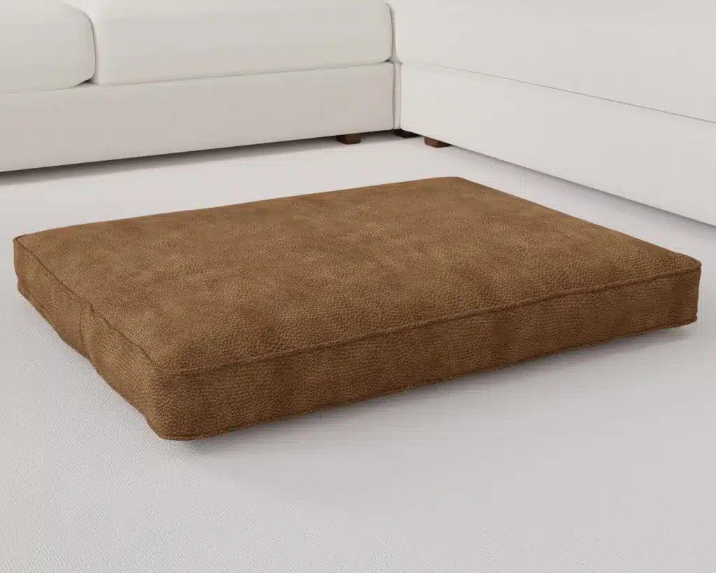 Brown Faux Leather Dog Bed with soft velvety texture