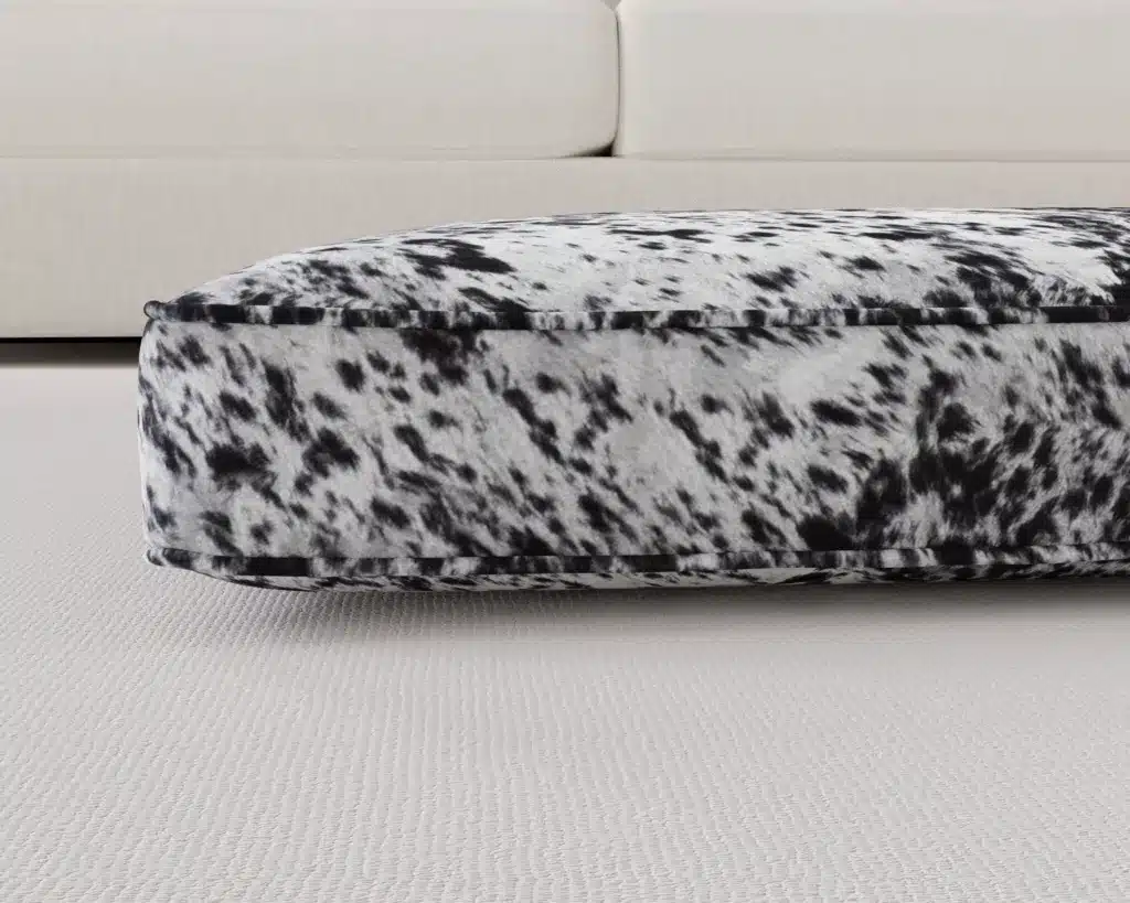 speckled black western dog bed cushion up close