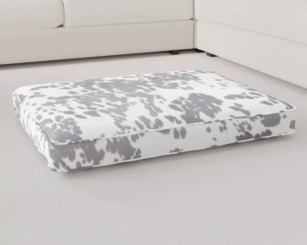 Western Faux Cowhide Dog Bed in Grey and white