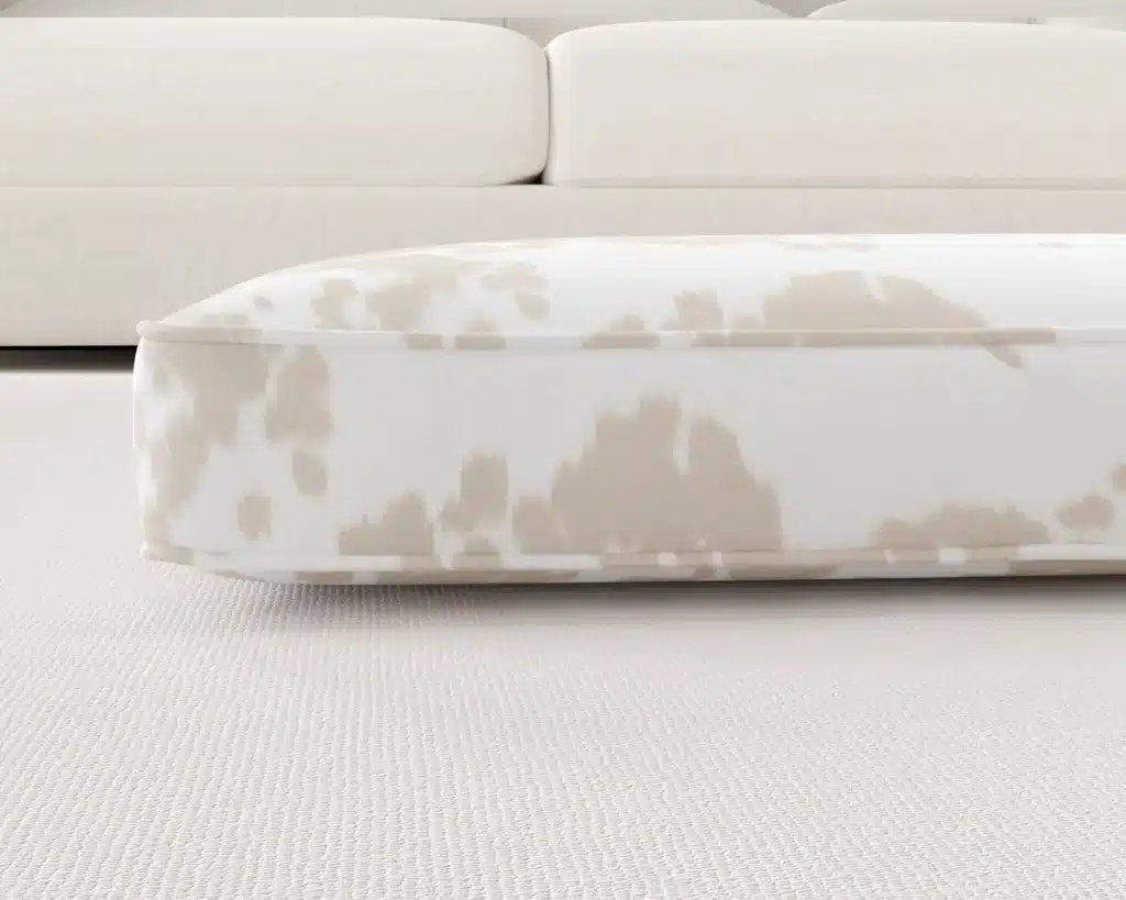 Light Beige Faux Cowhide Dog Bed front up close