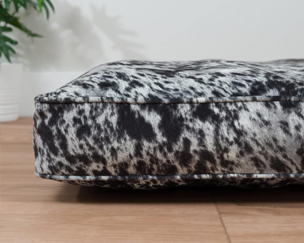 faux cowhide dog bed cushion black