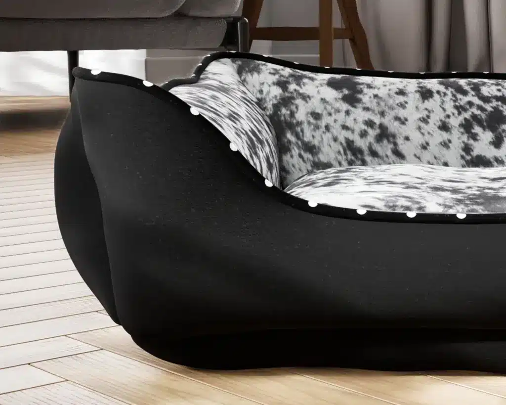 Speckled Black Faux Cowhide premium dog bed