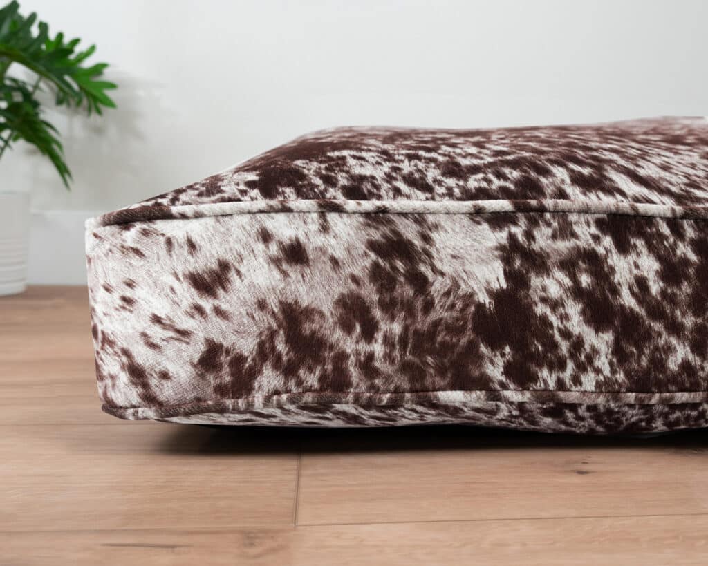 faux cowhide dog bed cushion brown