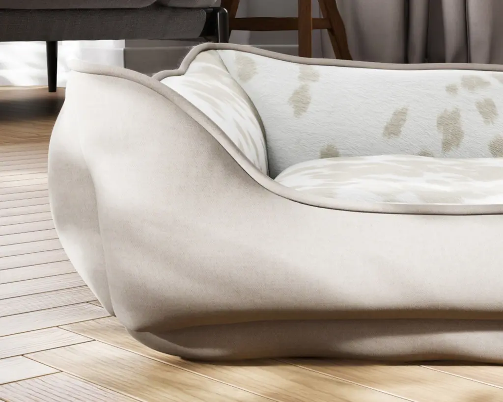 Udder Linen Faux Cowhide beige dog bed