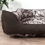 brown faux cowhide speckled dog bed