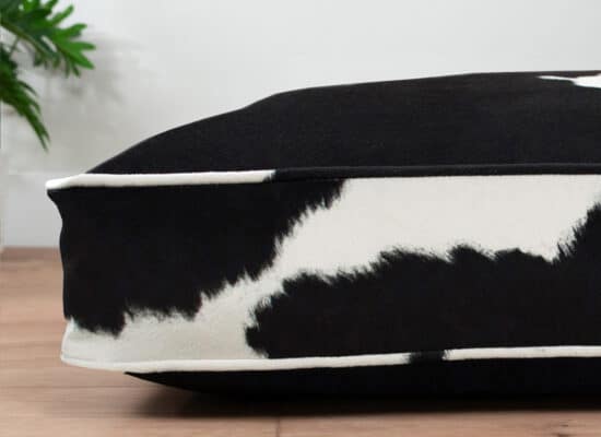 vegan faux cowhide dog bed cushion