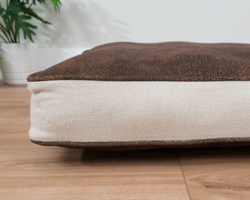 faux leather chestnut color block cushion