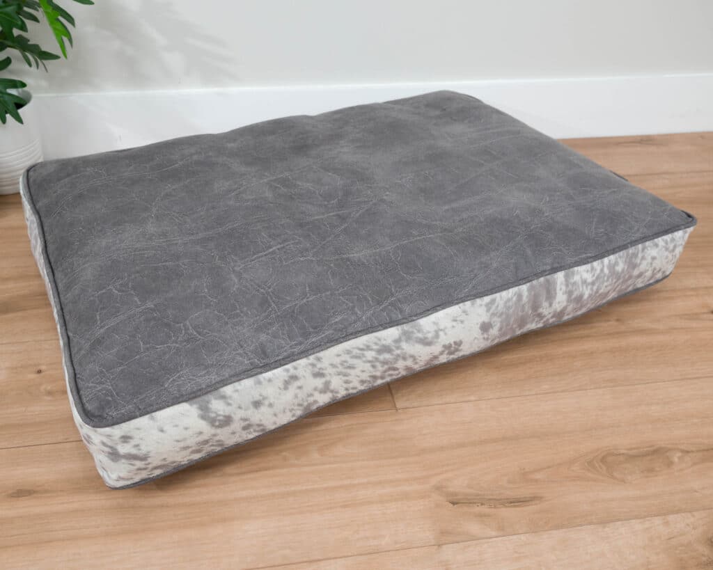 gray faux leather dog bed cushion