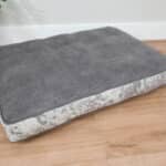 gray faux leather dog bed cushion