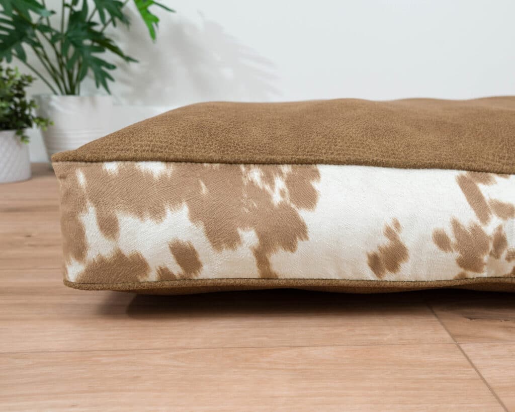 Palomino faux leather dog bed cushion close up detail