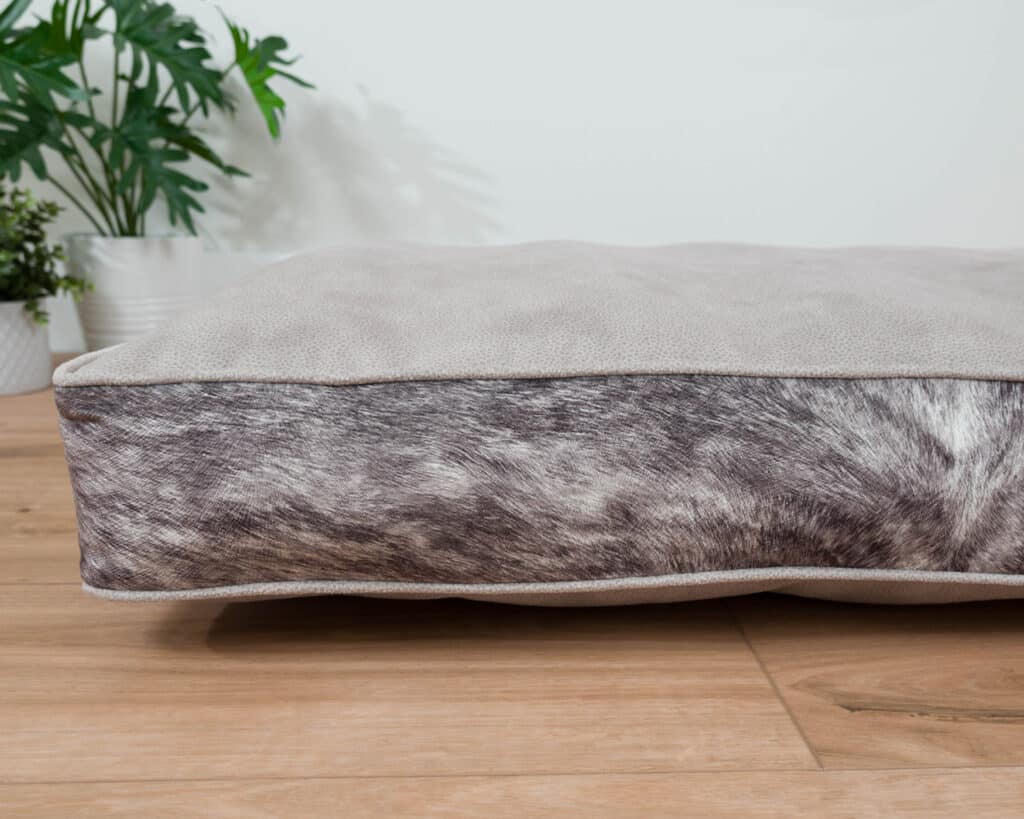 designer dog bed cushion up close